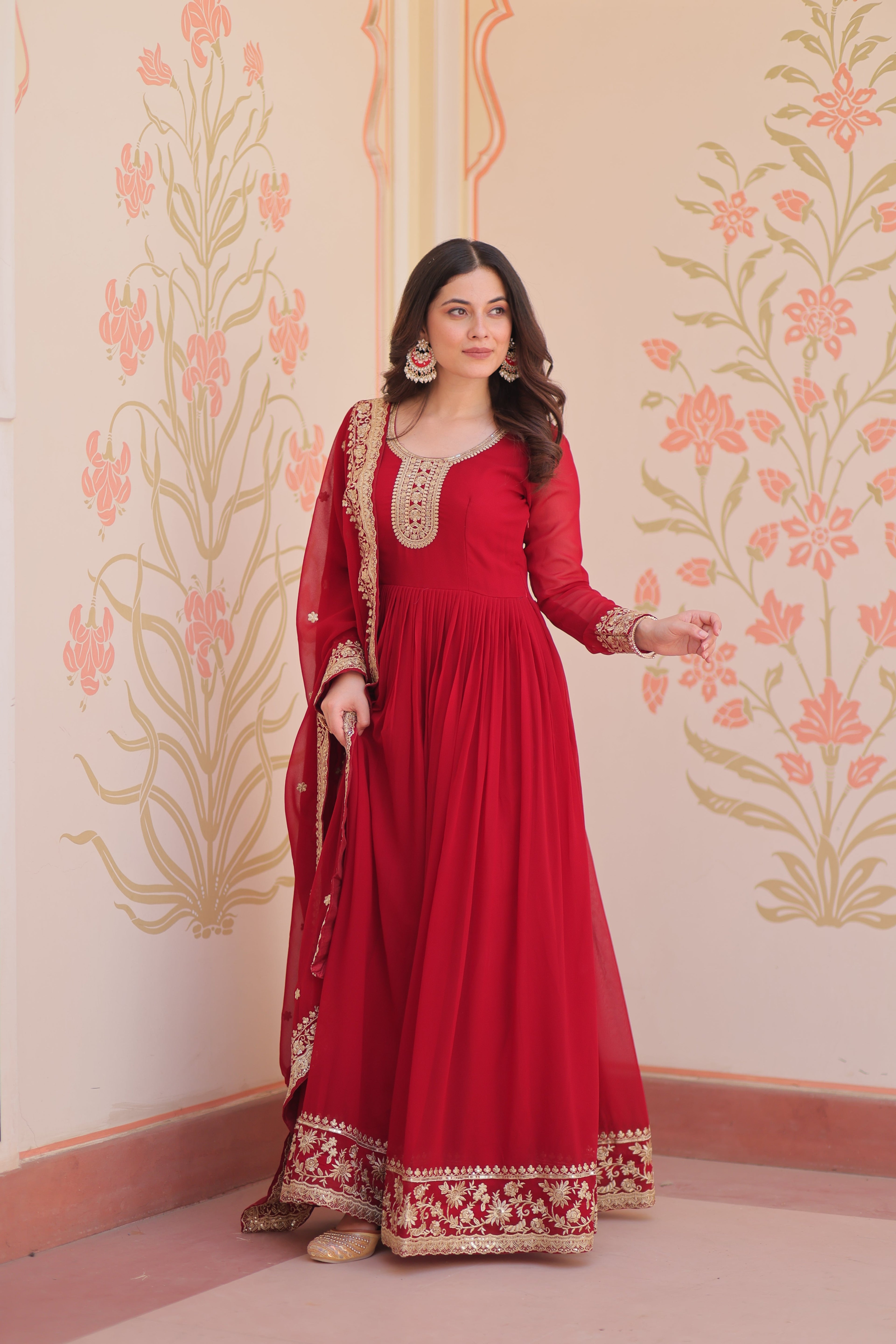 Women Maroon Embellished Anarkali Dress Designer Gown for Women | Evening Gown