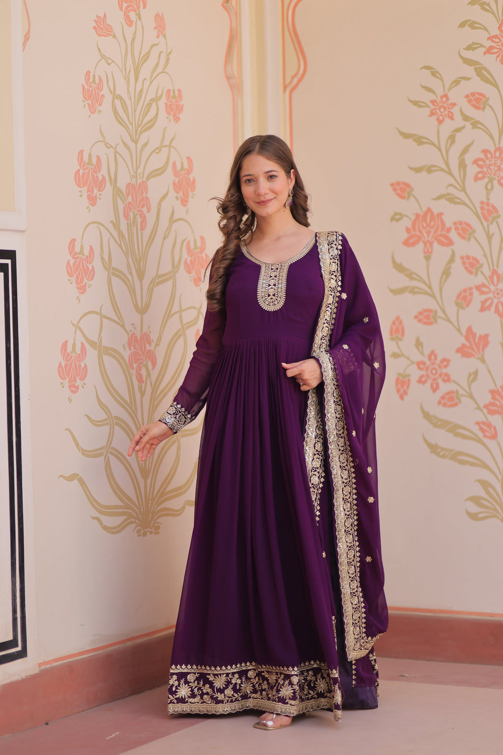 Women Purple Embellished Anarkali Dress Designer Gown for Women | Evening Gown