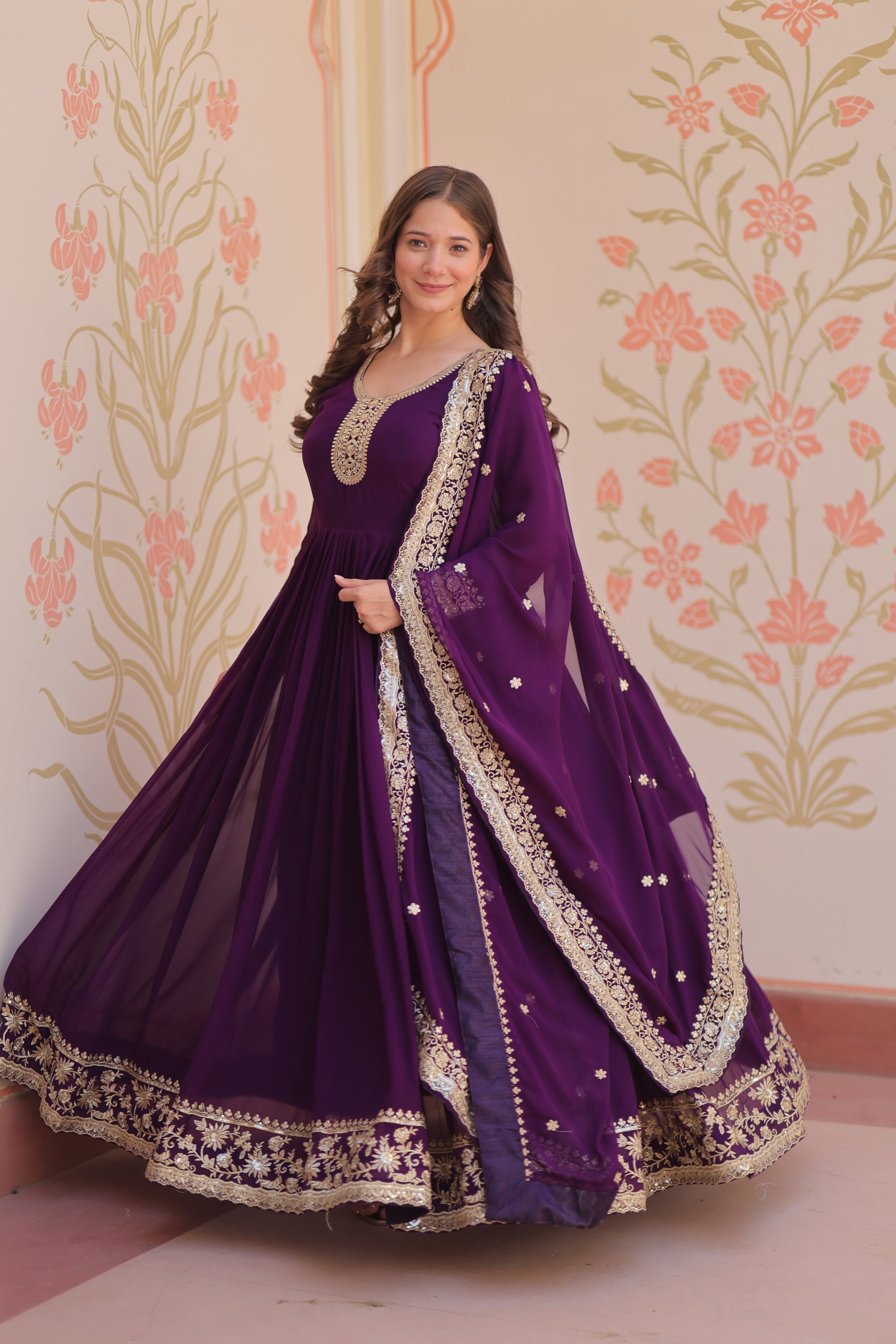 Women Purple Embellished Anarkali Dress Designer Gown for Women | Evening Gown