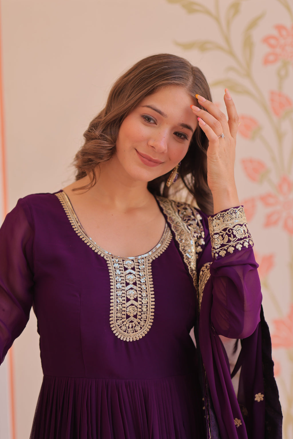 Women Purple Embellished Anarkali Dress Designer Gown for Women | Evening Gown
