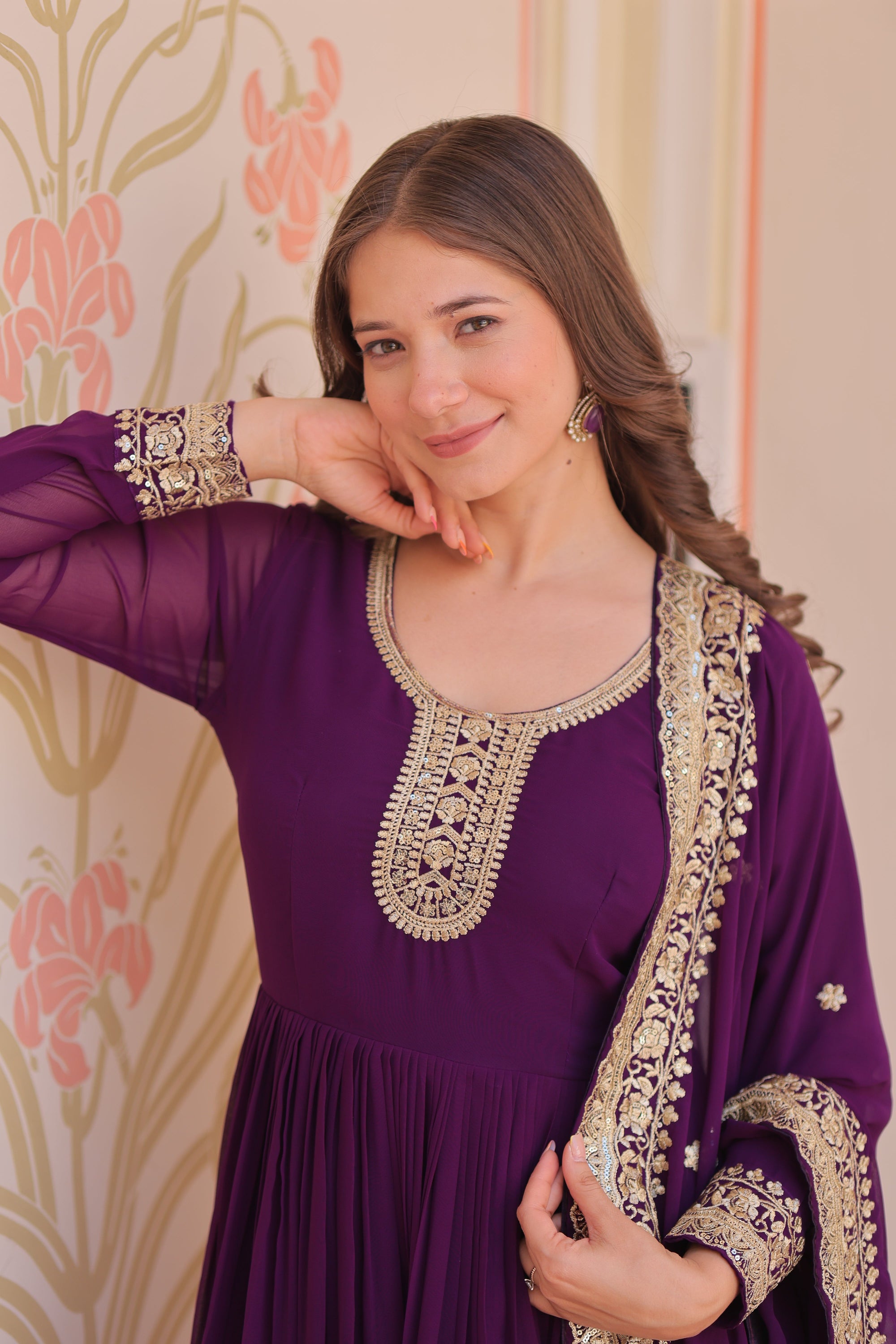 Women Purple Embellished Anarkali Dress Designer Gown for Women | Evening Gown