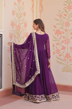 Women Purple Embellished Anarkali Dress Designer Gown for Women | Evening Gown