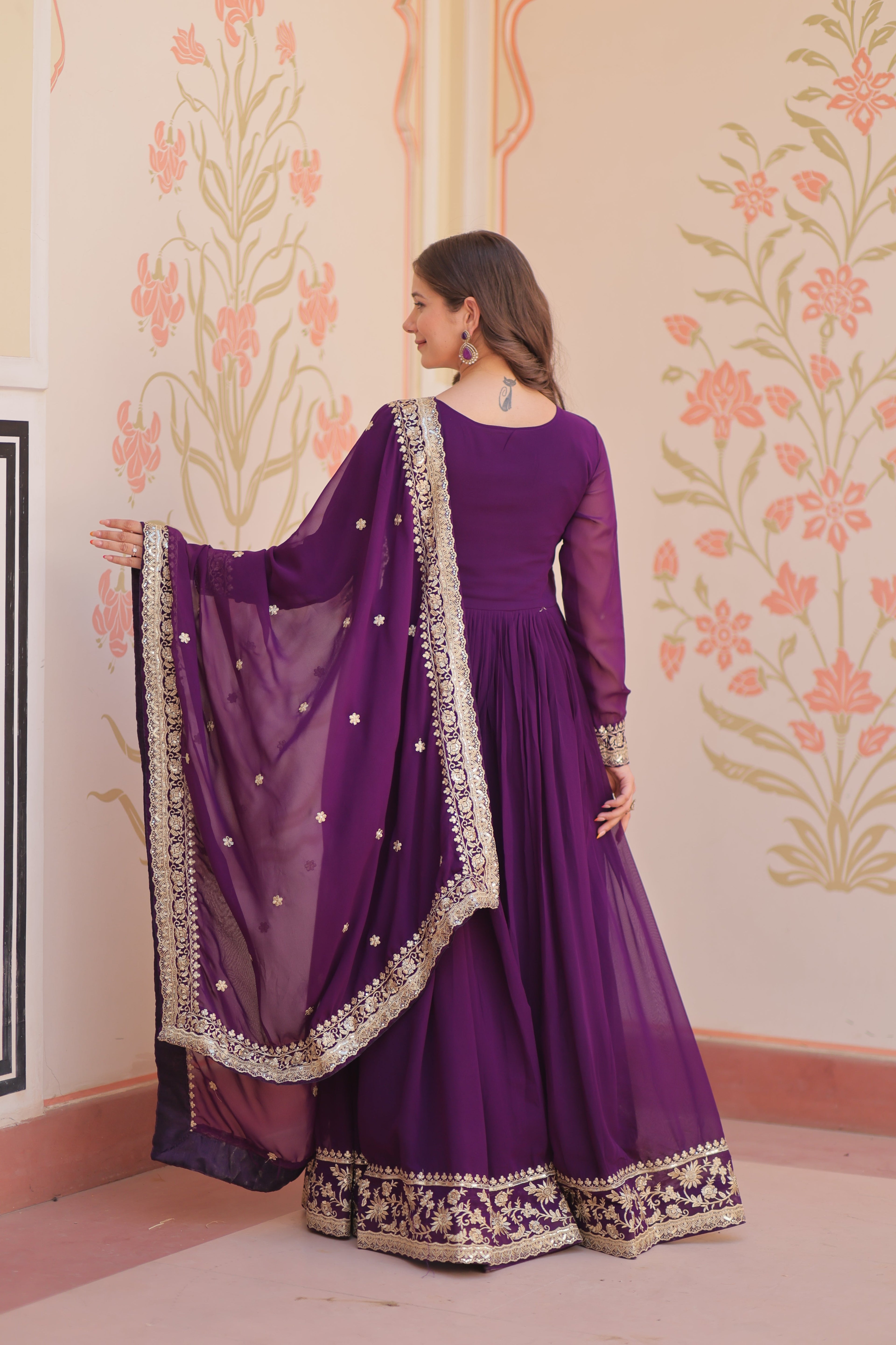 Women Purple Embellished Anarkali Dress Designer Gown for Women | Evening Gown