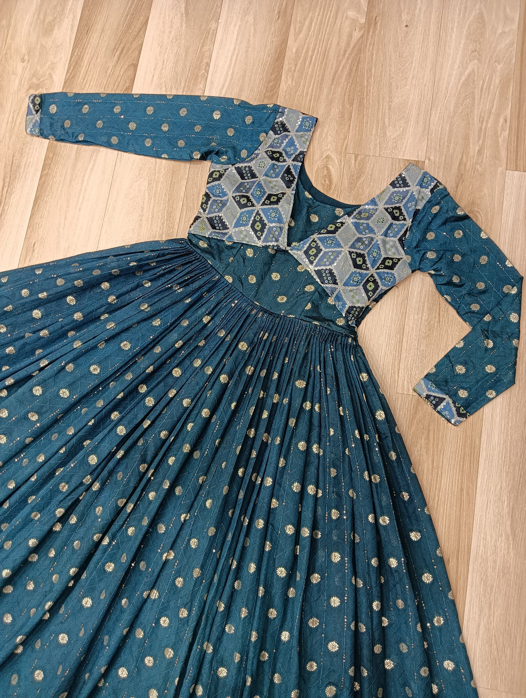 Premium Readymade Gown with Position Print Choli Design With Staple Jequard
