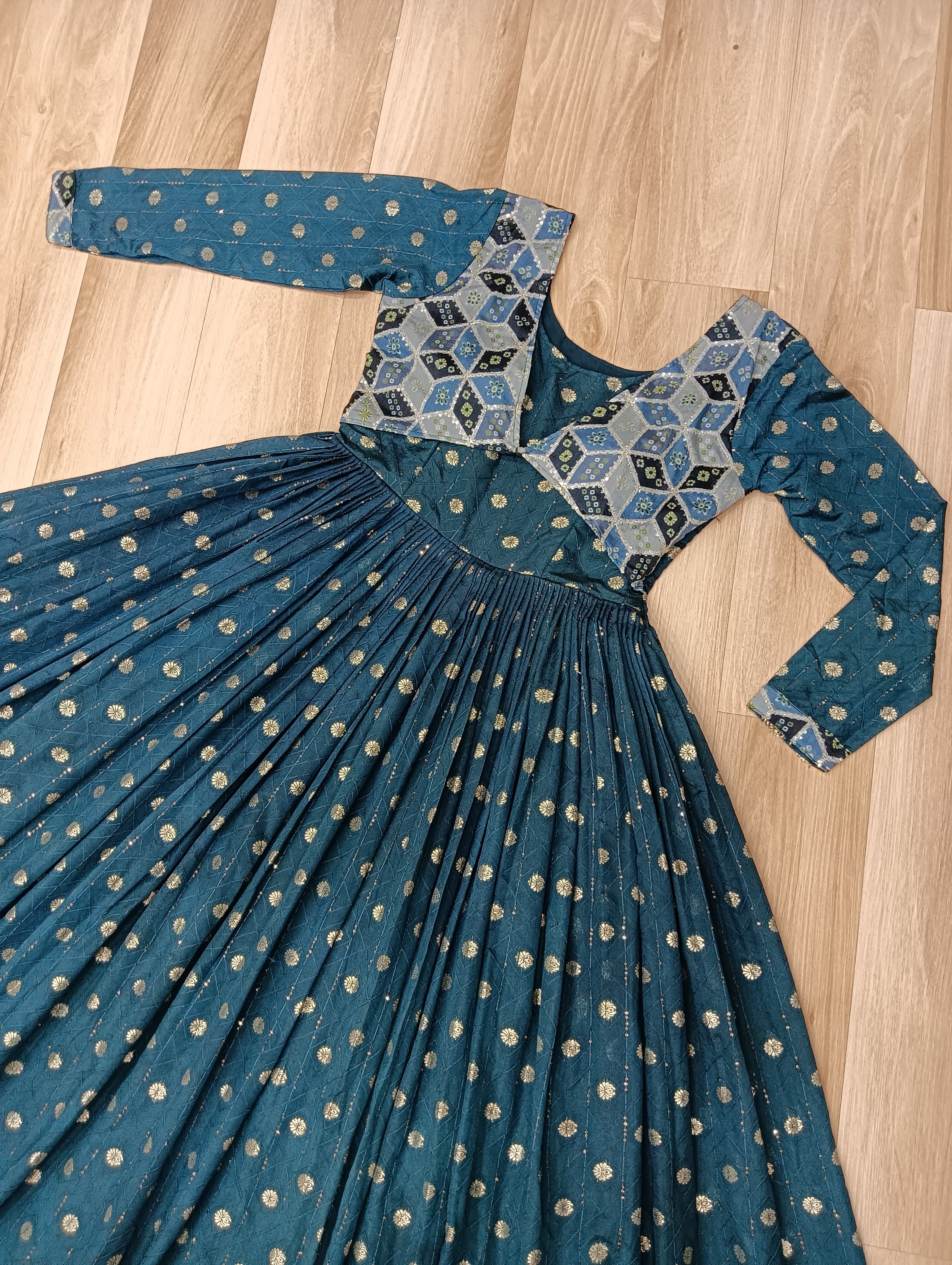 Premium Readymade Gown with Position Print Choli Design With Staple Jequard