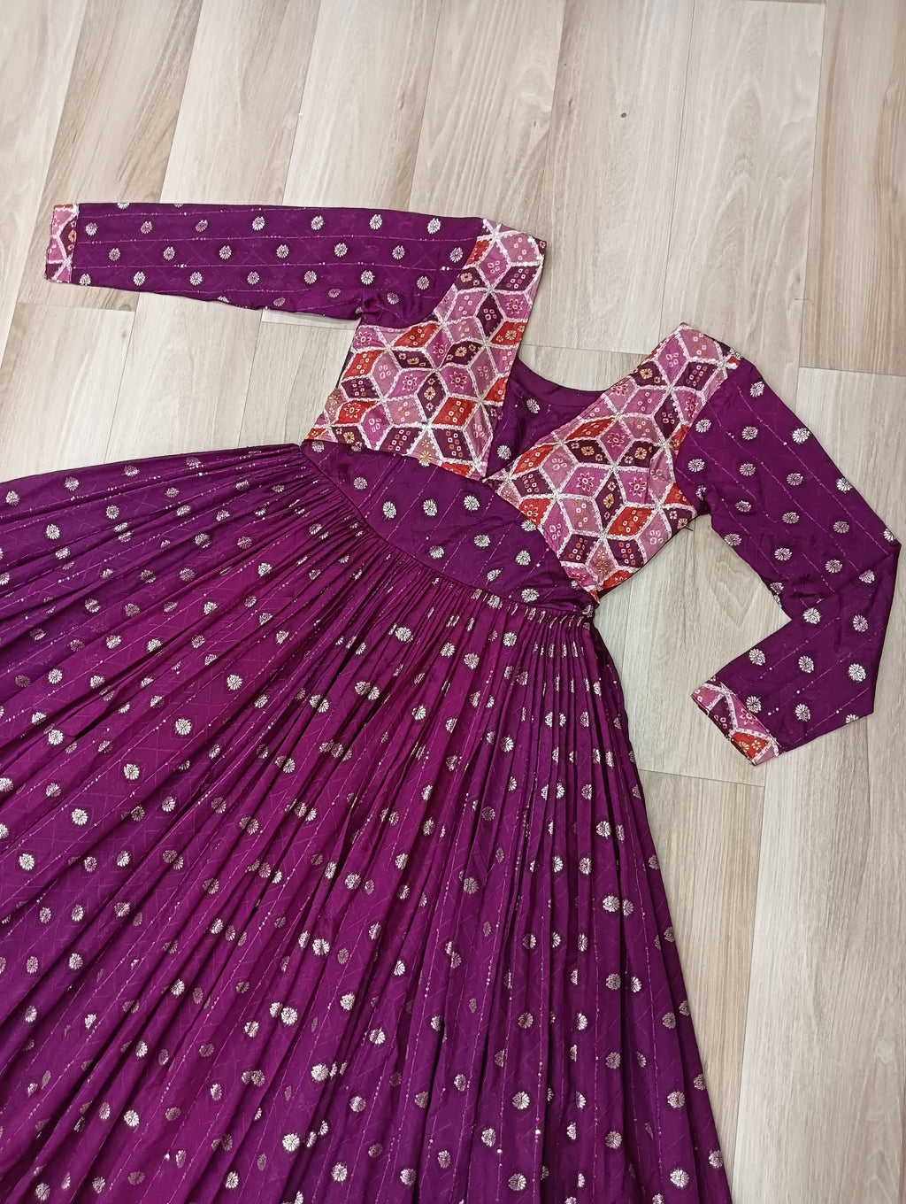 Premium Readymade Gown with Position Print Choli Design With Staple Jequard