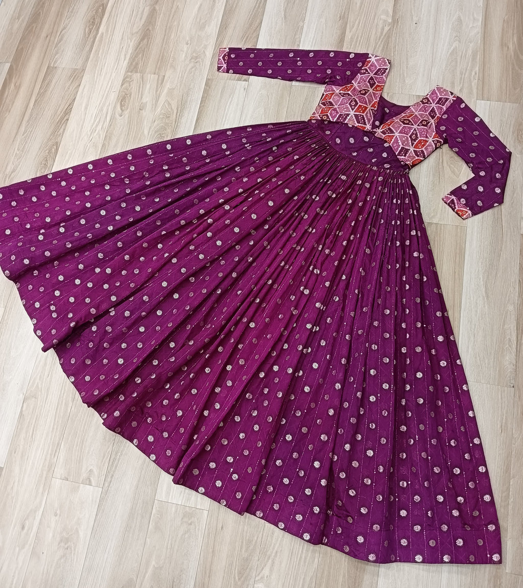 Premium Readymade Gown with Position Print Choli Design With Staple Jequard