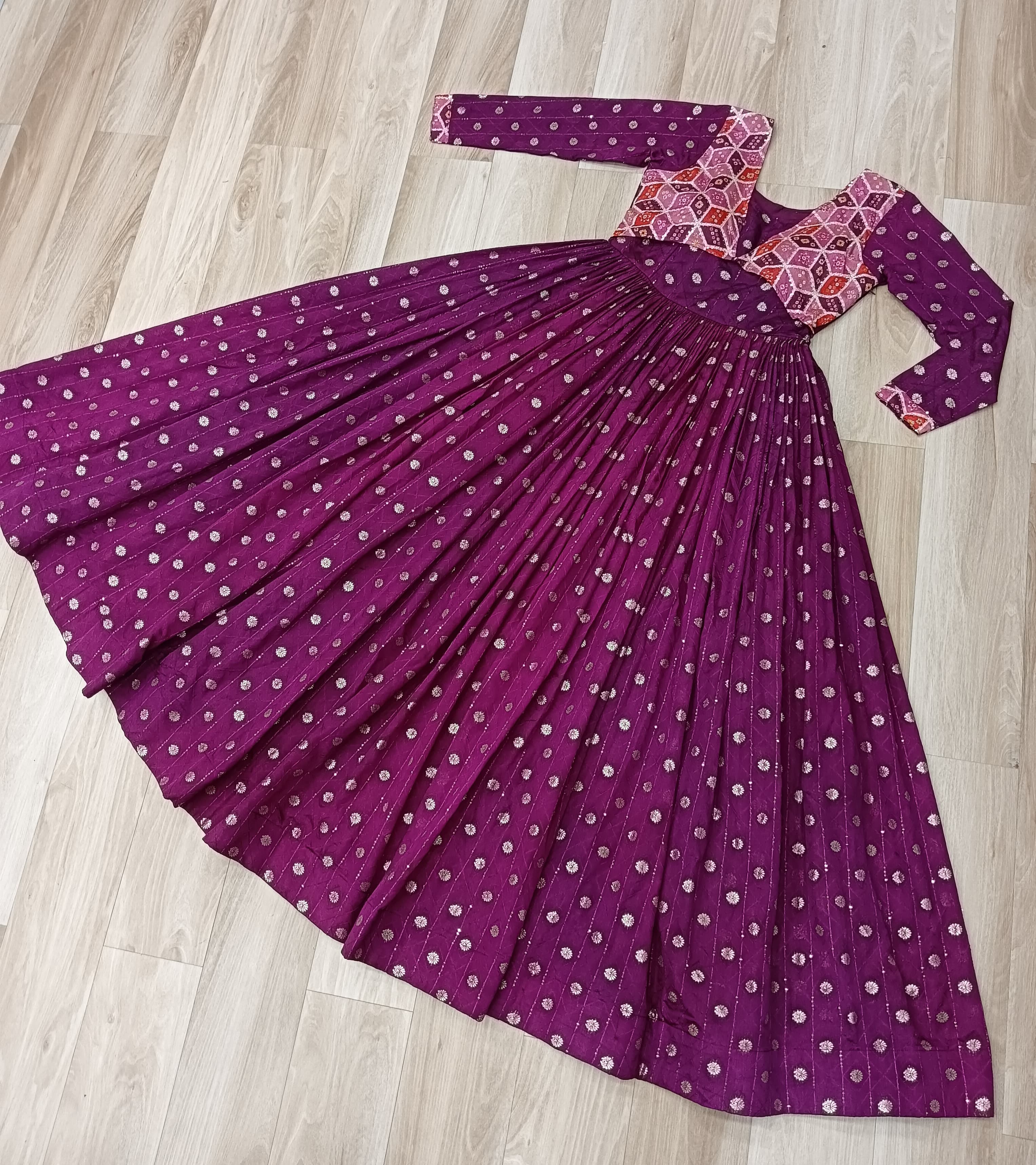 Premium Readymade Gown with Position Print Choli Design With Staple Jequard