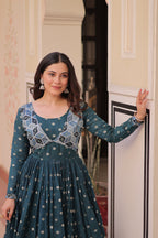 Premium Readymade Gown with Position Print Choli Design With Staple Jequard
