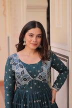 Premium Readymade Gown with Position Print Choli Design With Staple Jequard