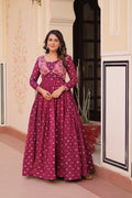 Premium Readymade Gown with Position Print Choli Design With Staple Jequard