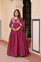 Premium Readymade Gown with Position Print Choli Design With Staple Jequard