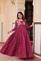 Premium Readymade Gown with Position Print Choli Design With Staple Jequard