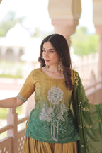Mehandi Chinnon Print With Beads Embroidered Work Sharara Suit