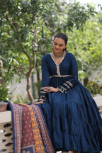 Spectacular Blue Border Work Rayon Festival Wear Gown With Dupatta