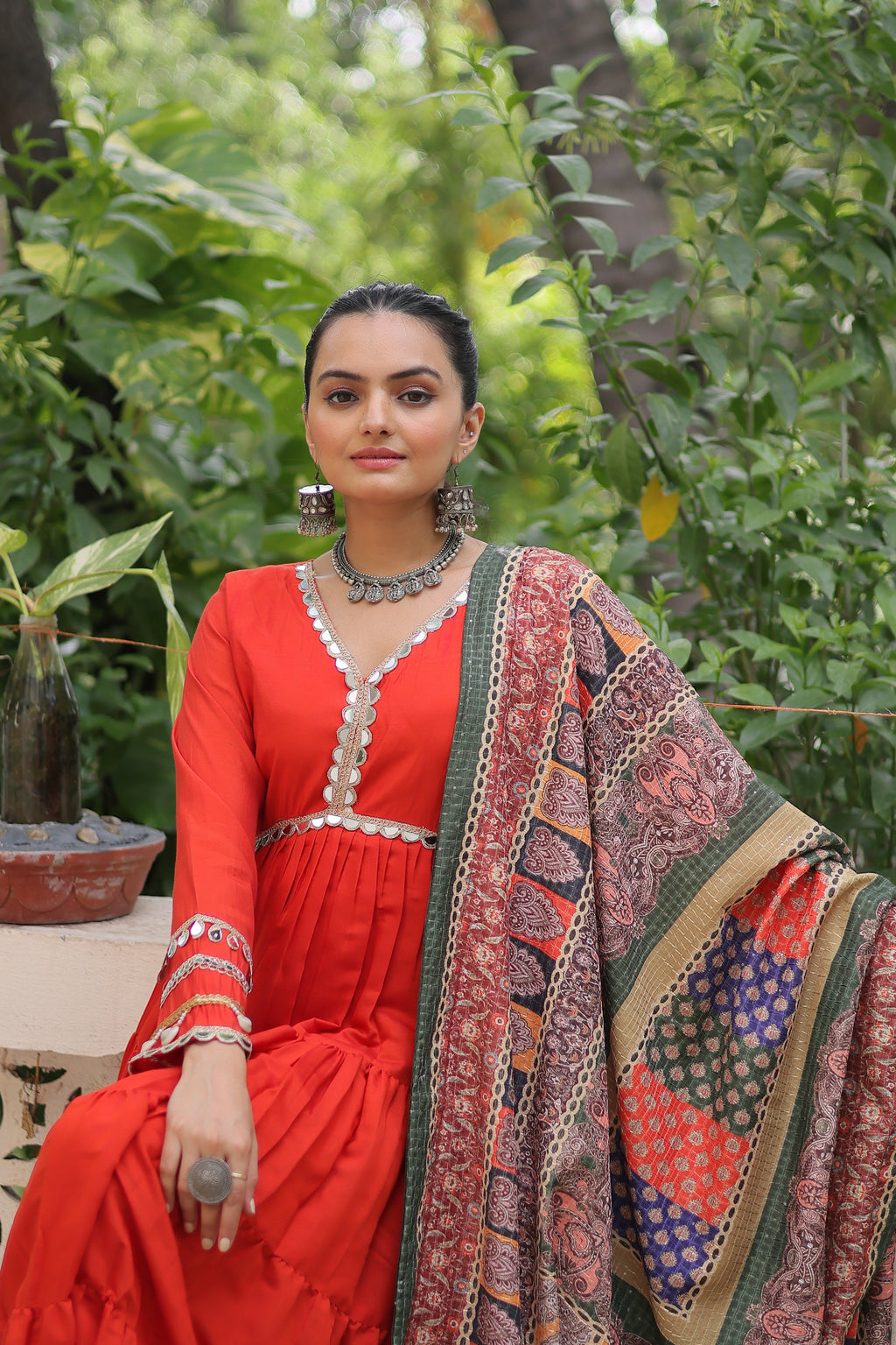 Good-looking Orange Rayon Festival Wear Gown With Printed Dupatta