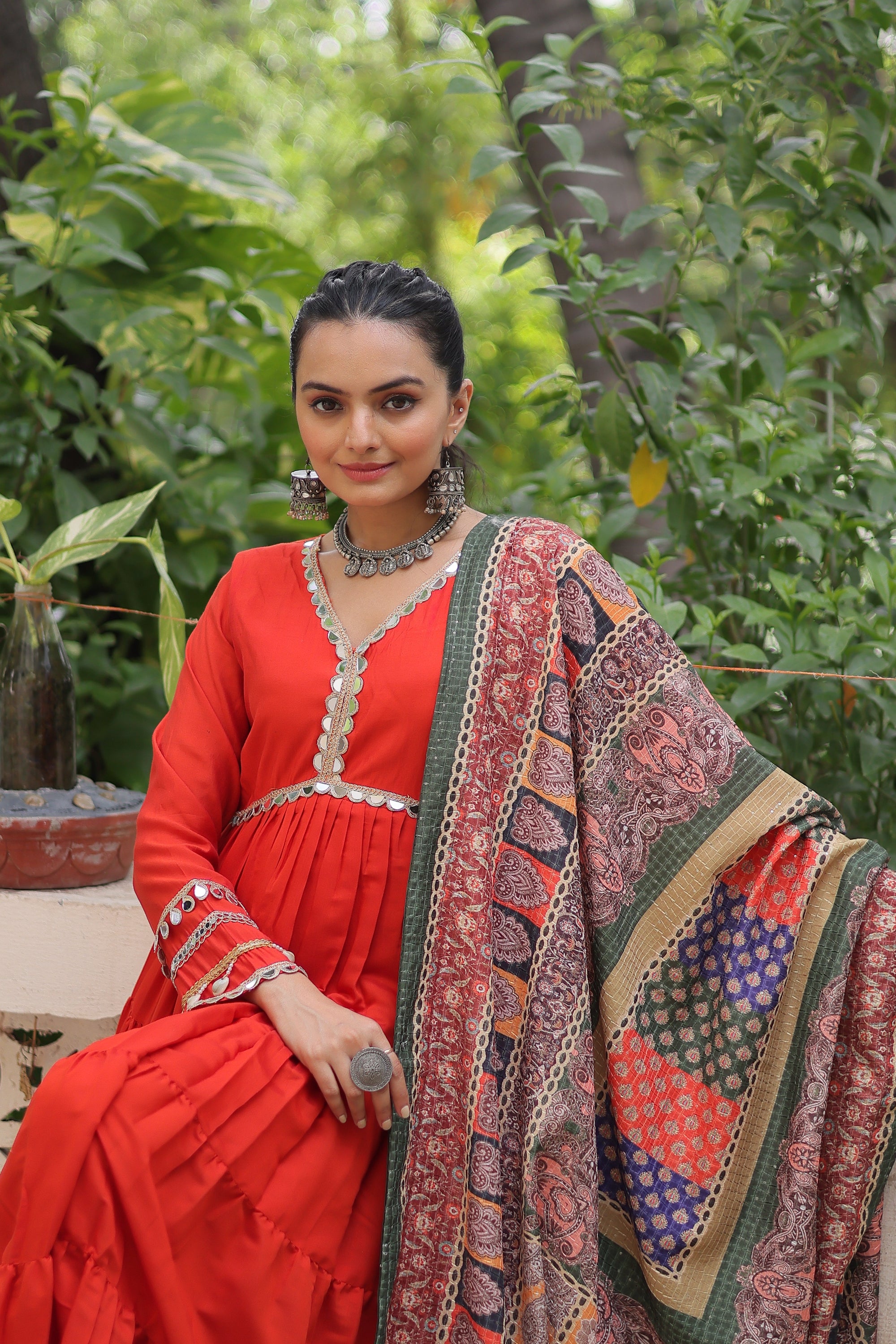 Good-looking Orange Rayon Festival Wear Gown With Printed Dupatta