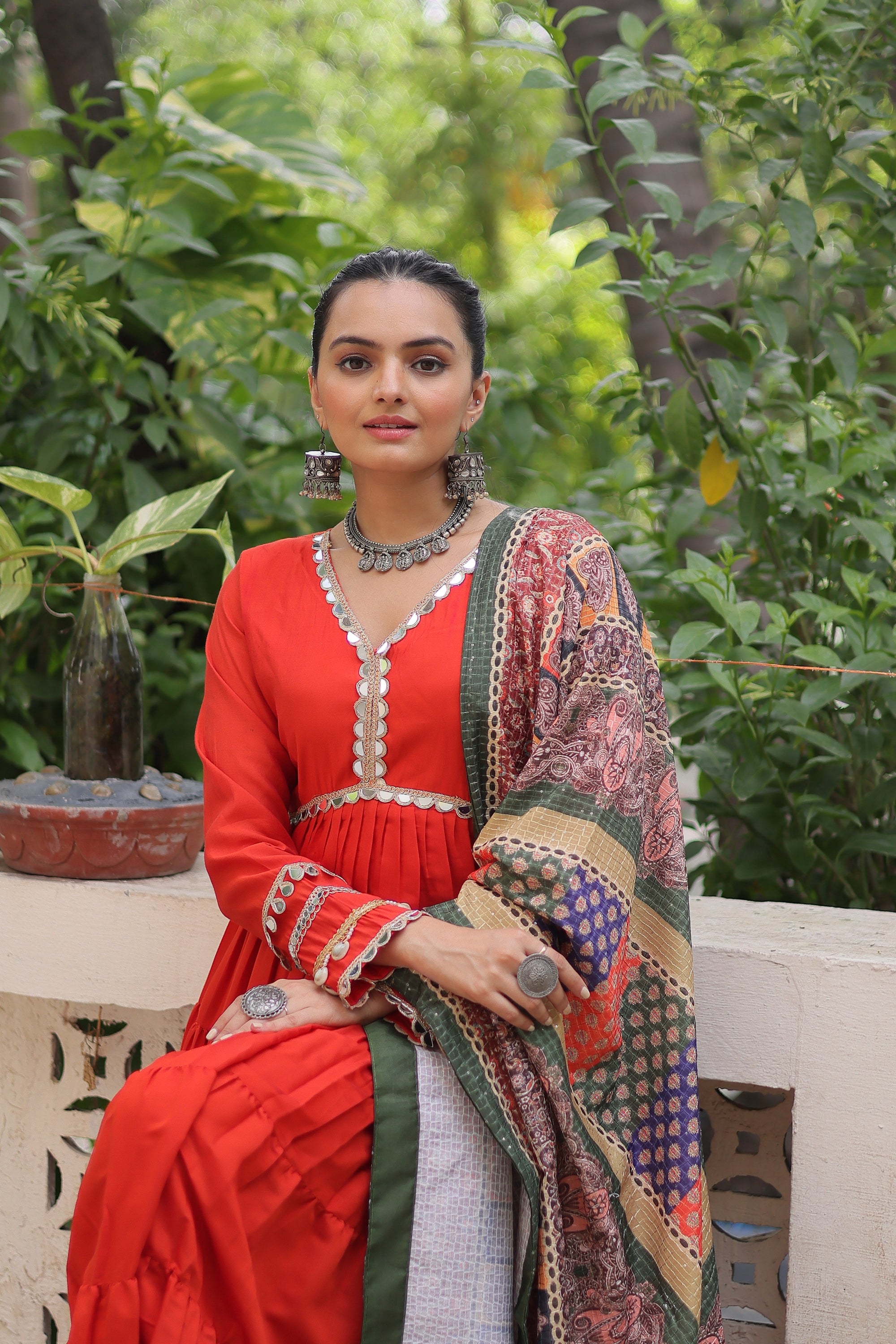 Good-looking Orange Rayon Festival Wear Gown With Printed Dupatta