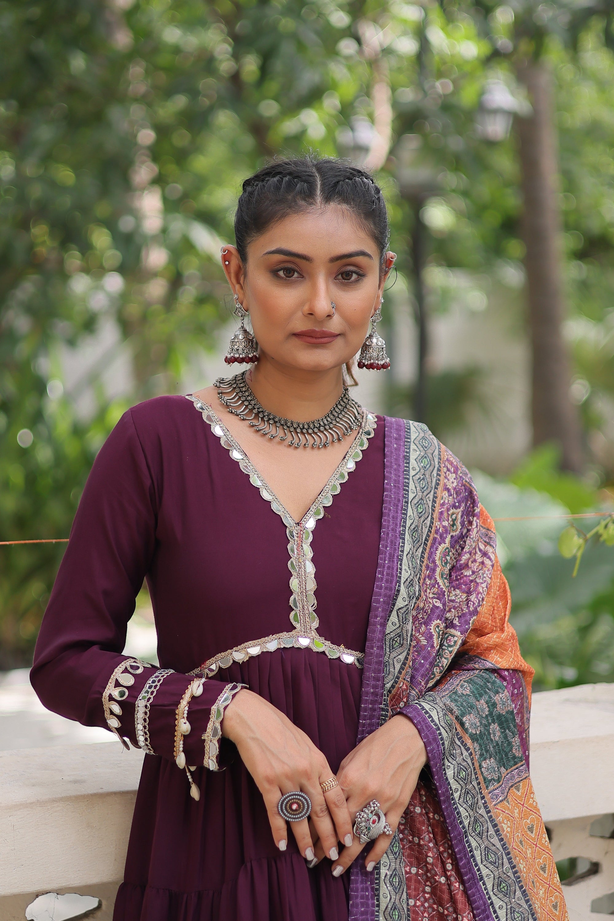 Awesome Wine Rayon Traditional Gown With Digital Printed Dupatta