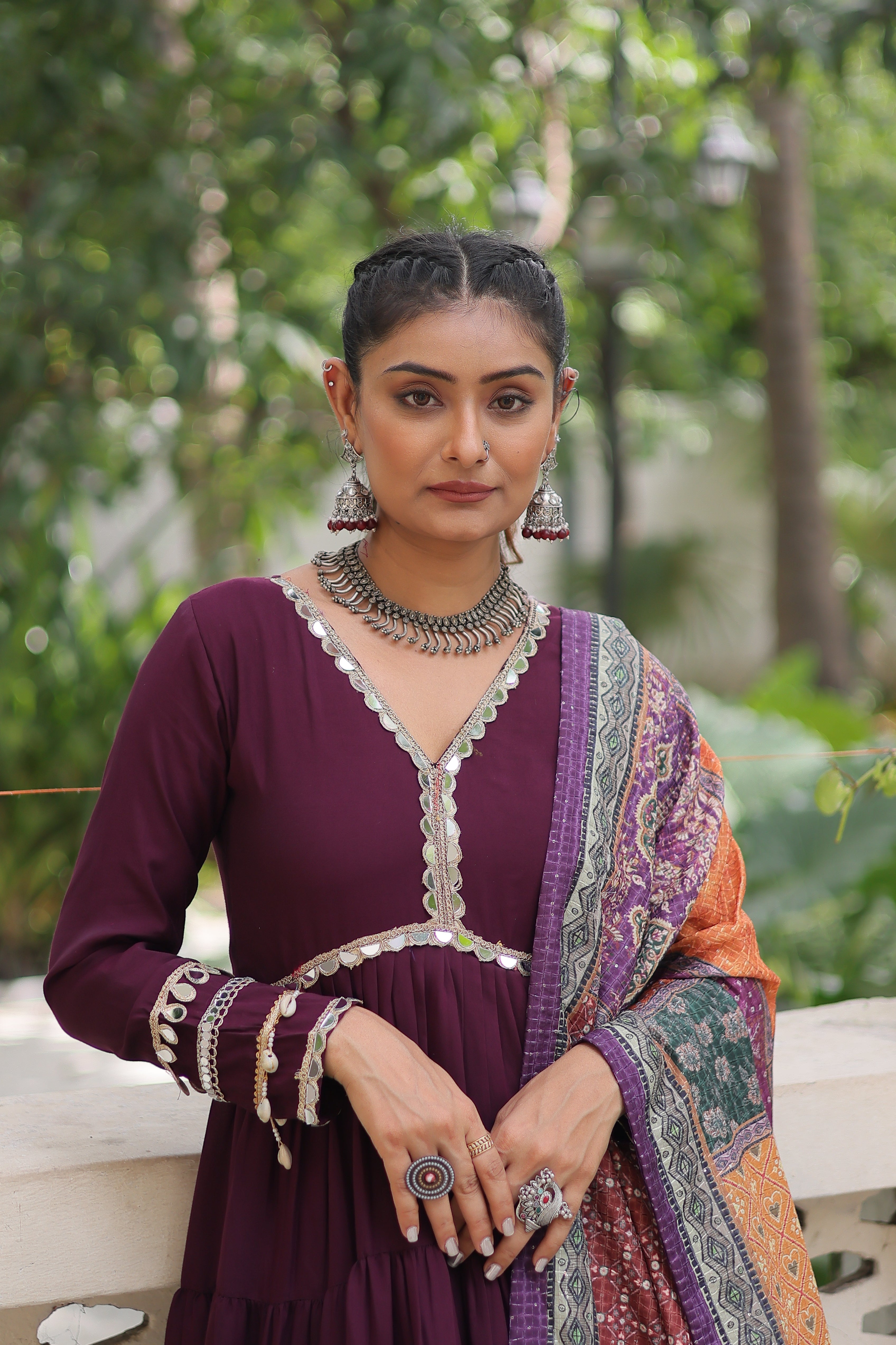 Awesome Wine Rayon Traditional Gown With Digital Printed Dupatta