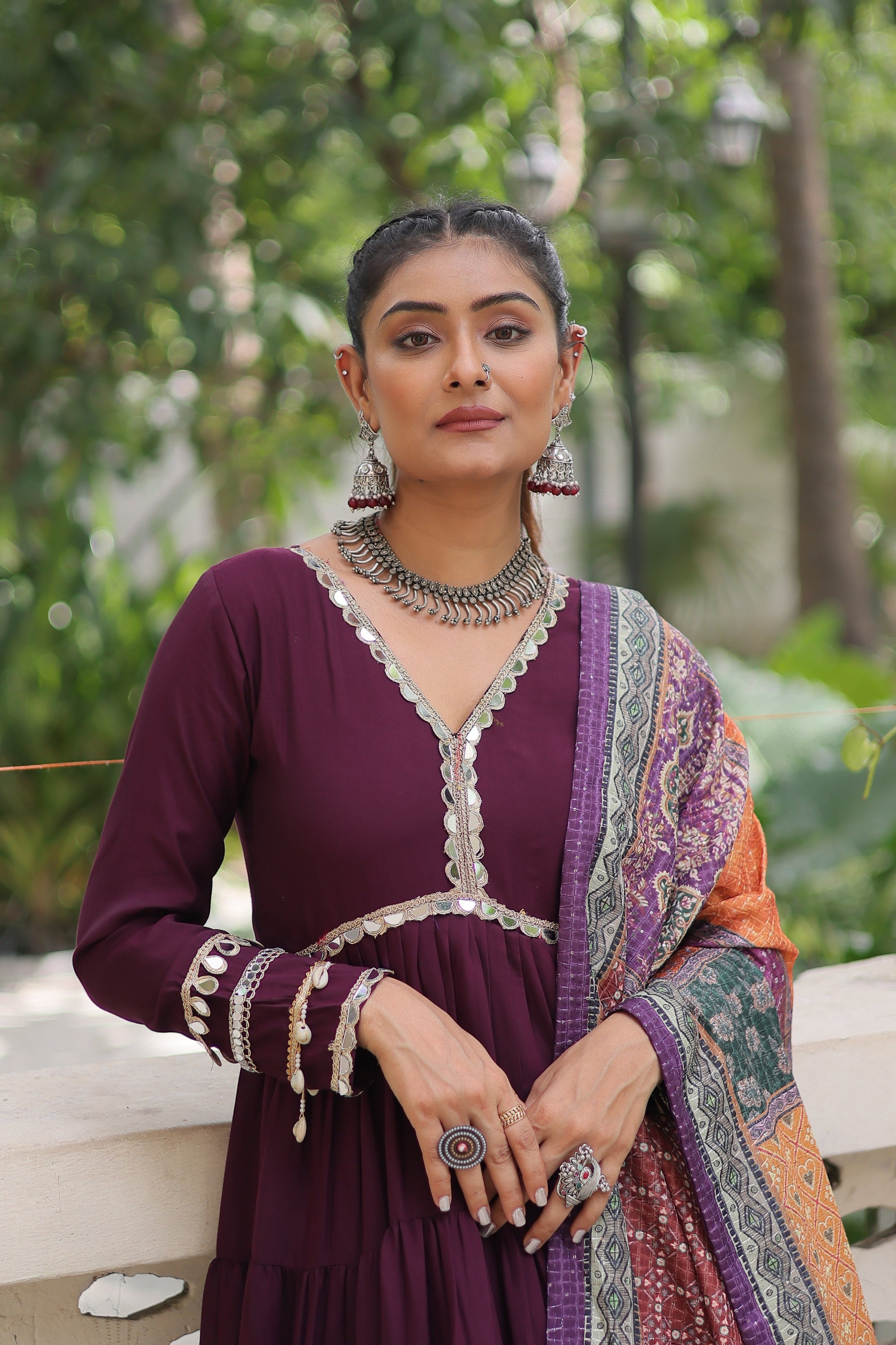 Awesome Wine Rayon Traditional Gown With Digital Printed Dupatta