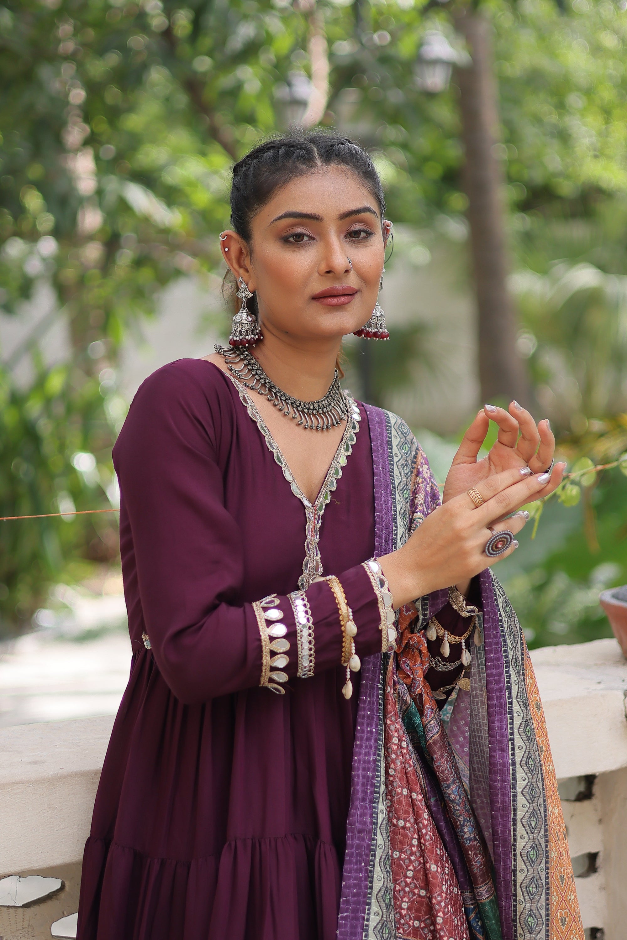 Awesome Wine Rayon Traditional Gown With Digital Printed Dupatta