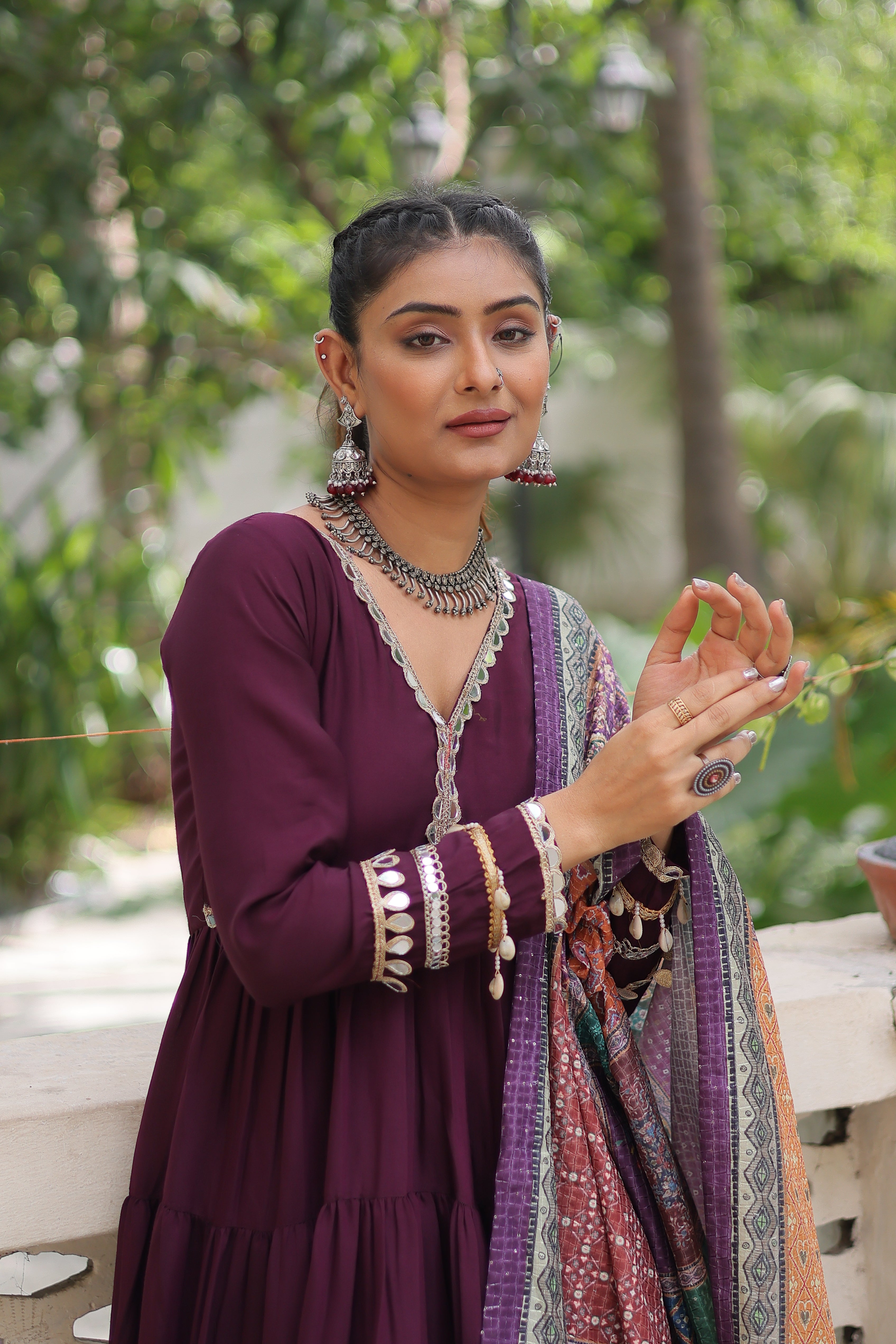 Awesome Wine Rayon Traditional Gown With Digital Printed Dupatta