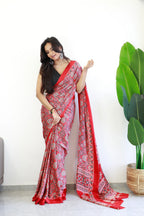 Redish Maroon Ajrakh Printed Soft Modal Silk Natural Print Saree