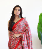 Redish Maroon Ajrakh Printed Soft Modal Silk Natural Print Saree