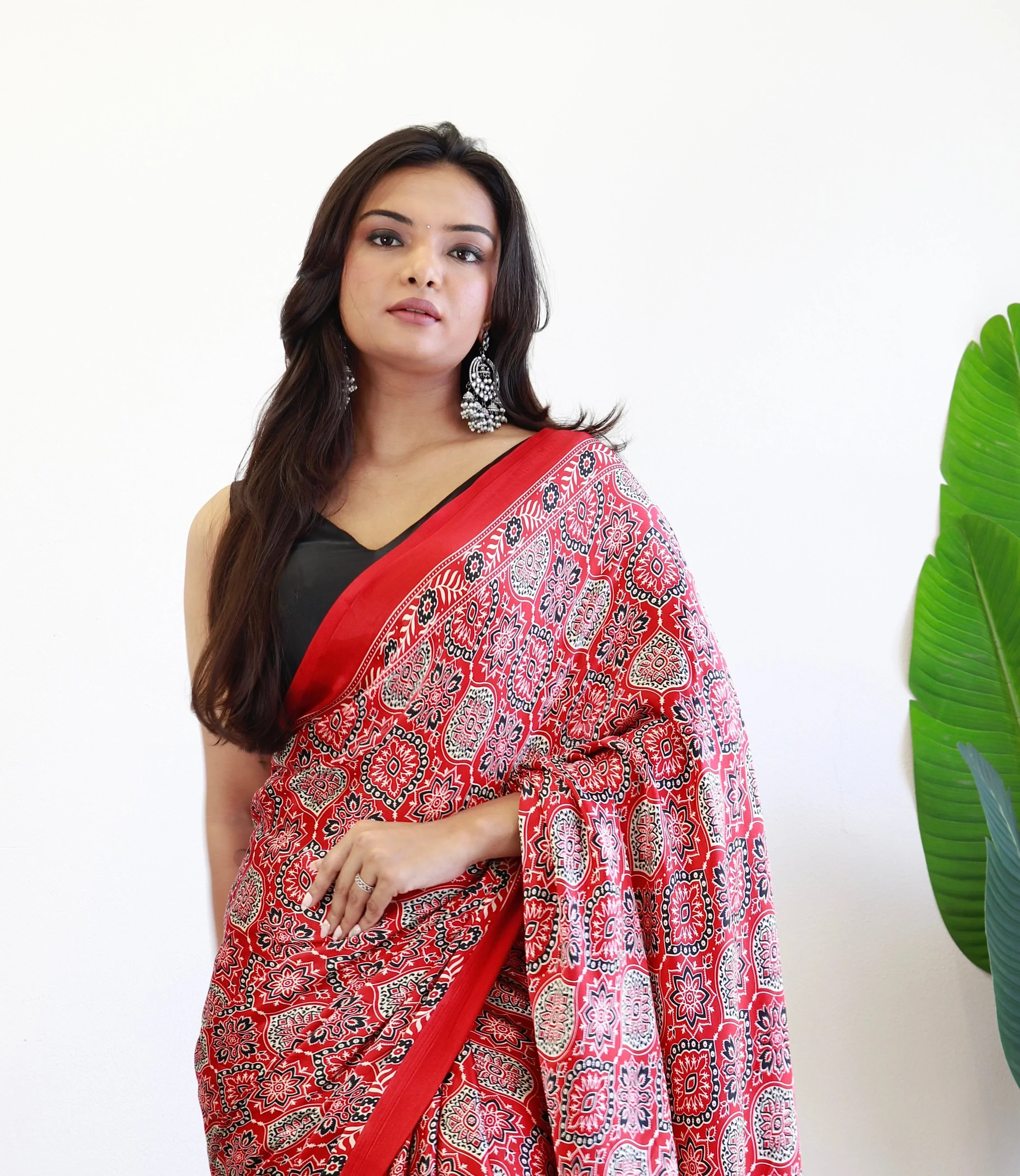 Redish Maroon Ajrakh Printed Soft Modal Silk Natural Print Saree