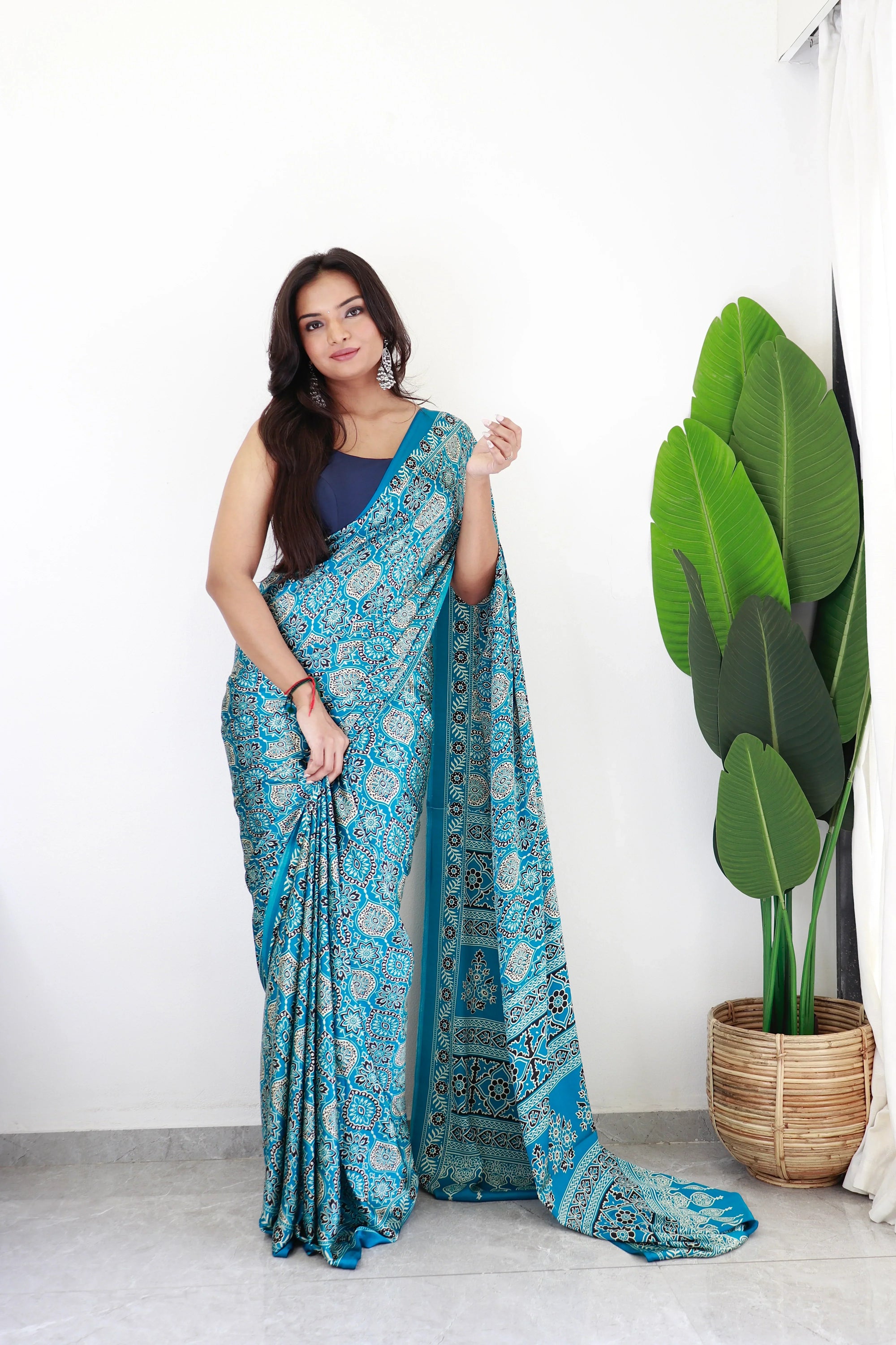 Rama Ajrakh Printed Soft Modal Silk Natural Print Saree