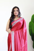 Maroon Bandhani With Ajrakh Printed Soft Modal Silk Natural Print Saree P3