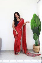 Maroon Bandhani With Ajrakh Printed Soft Modal Silk Natural Print Saree P3