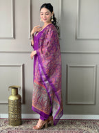 Purple Color Rayon Slub designer Kurti Pant Set