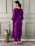 Purple Color Rayon Slub designer Kurti Pant Set