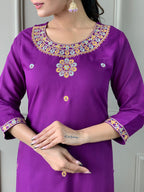Purple Color Rayon Slub designer Kurti Pant Set