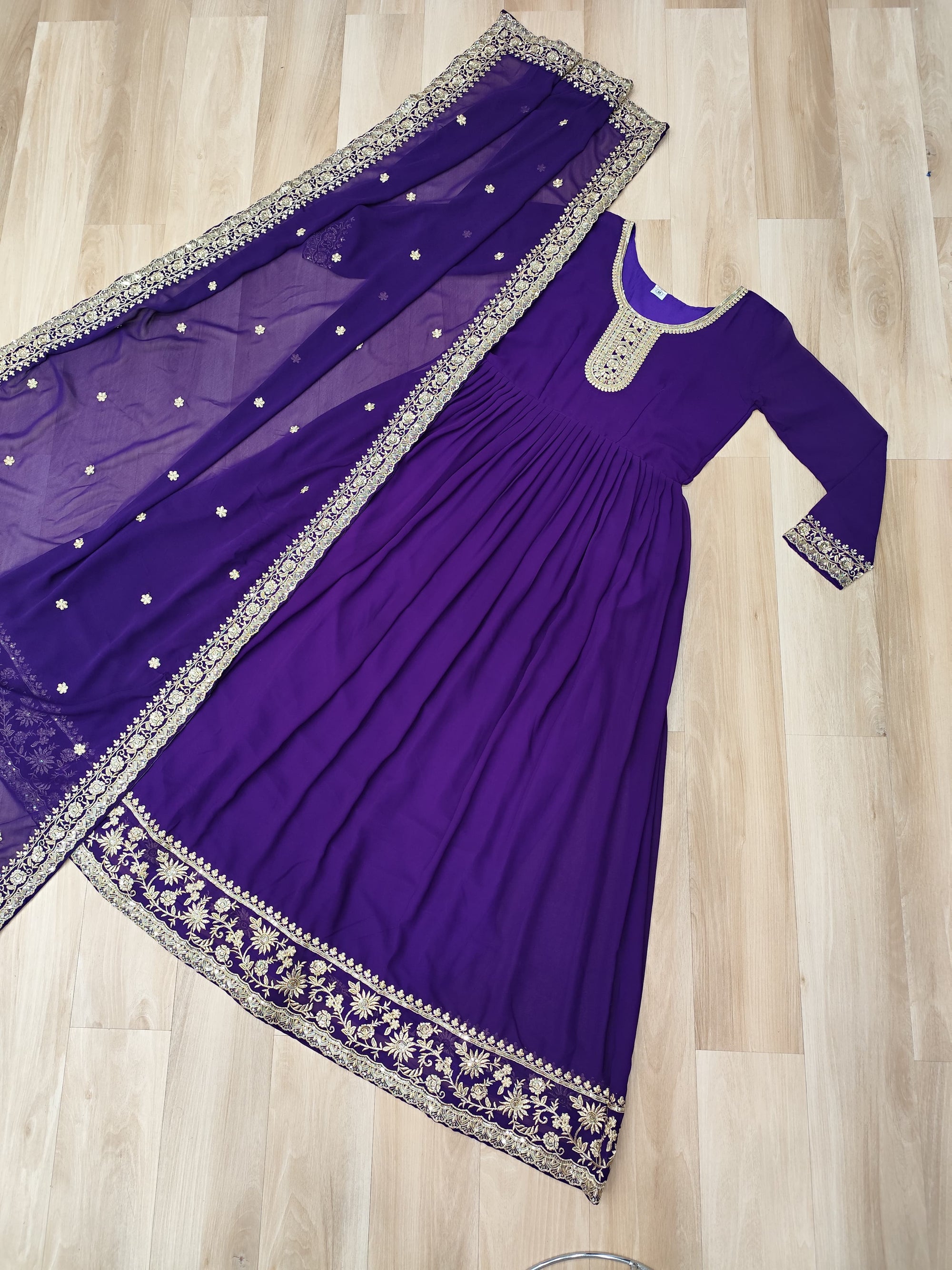 Women Purple Embellished Anarkali Dress Designer Gown for Women | Evening Gown