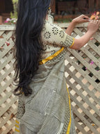 Yellow Black Line Designer MulCotton Saree