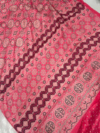 Pink Ajrakh Hand Block Modal Silk Saree With Fancy Ajrakh Pallu