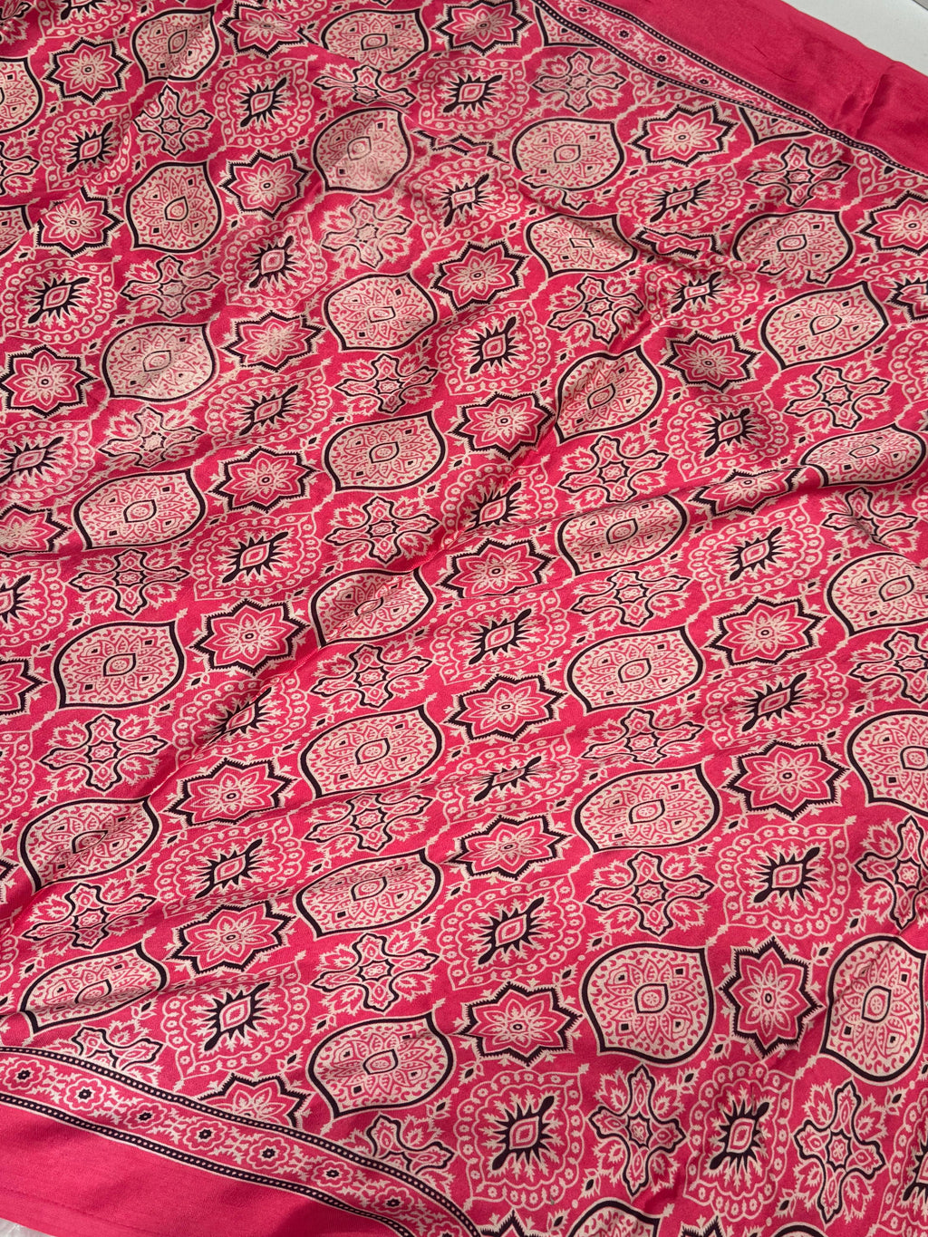 Pink Ajrakh Hand Block Modal Silk Saree With Fancy Ajrakh Pallu