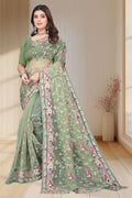Tissue Organza With Beautiful Multi Embroidery C-Pallu Work
