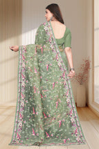 Tissue Organza With Beautiful Multi Embroidery C-Pallu Work