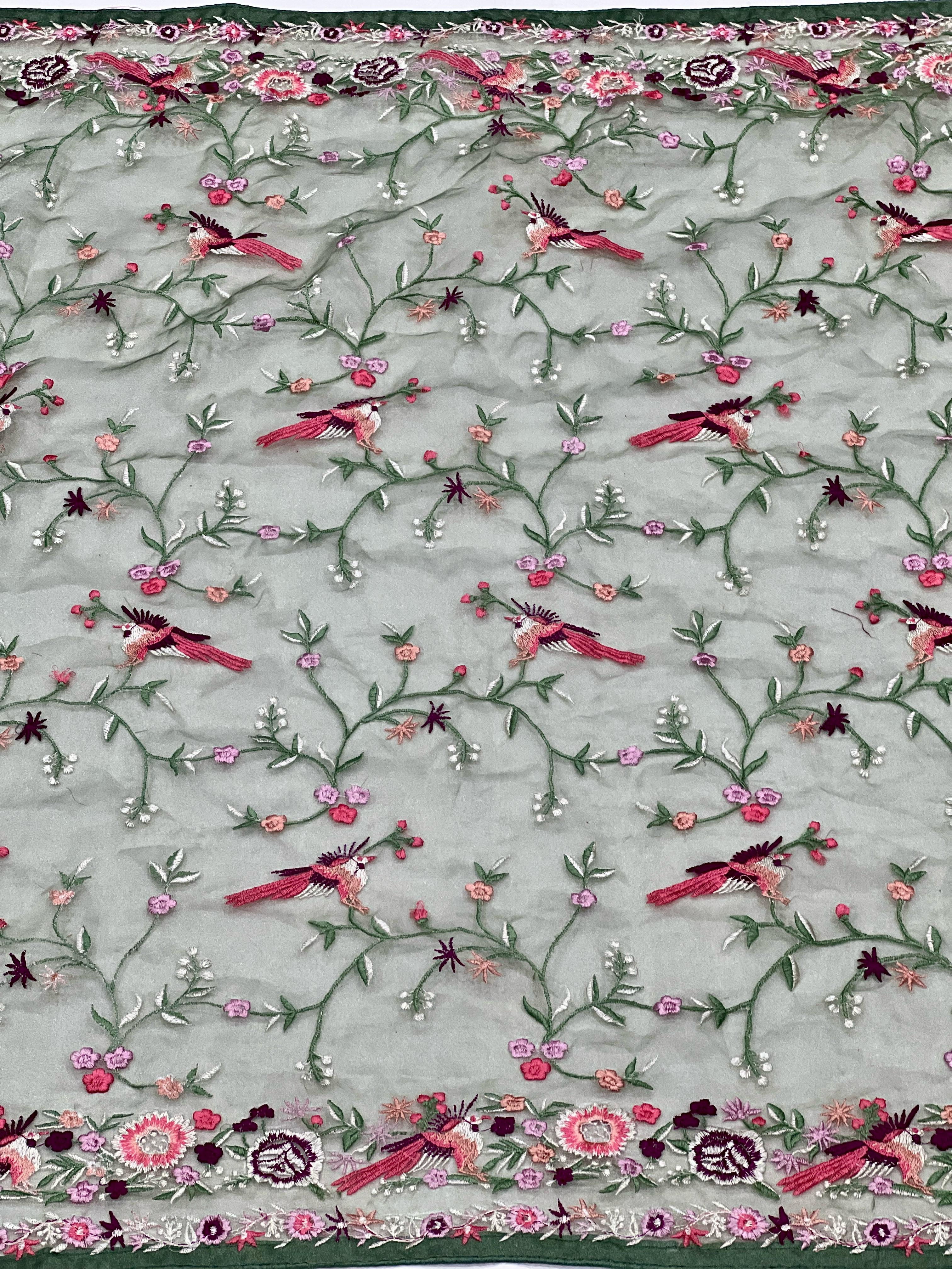 Tissue Organza With Beautiful Multi Embroidery C-Pallu Work