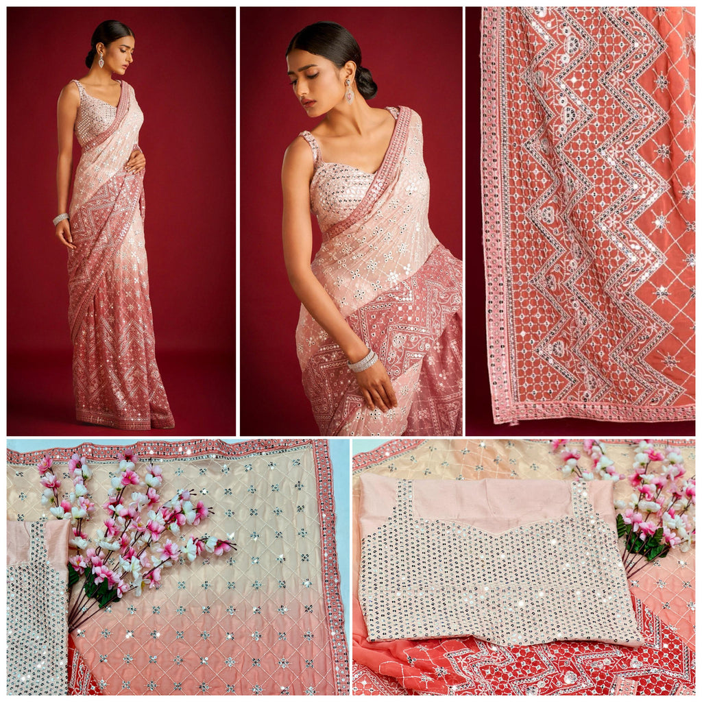 Heavy Fox Georgette With Pedding Print And 7.MM Sequence + Multi🔖 Work In Allover Saree