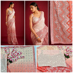 Heavy Fox Georgette With Pedding Print And 7.MM Sequence + Multi🔖 Work In Allover Saree