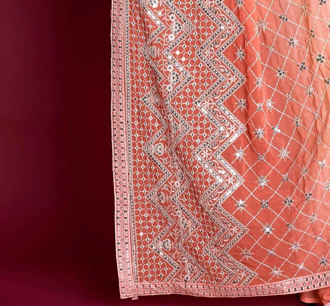 Heavy Fox Georgette With Pedding Print And 7.MM Sequence + Multi🔖 Work In Allover Saree