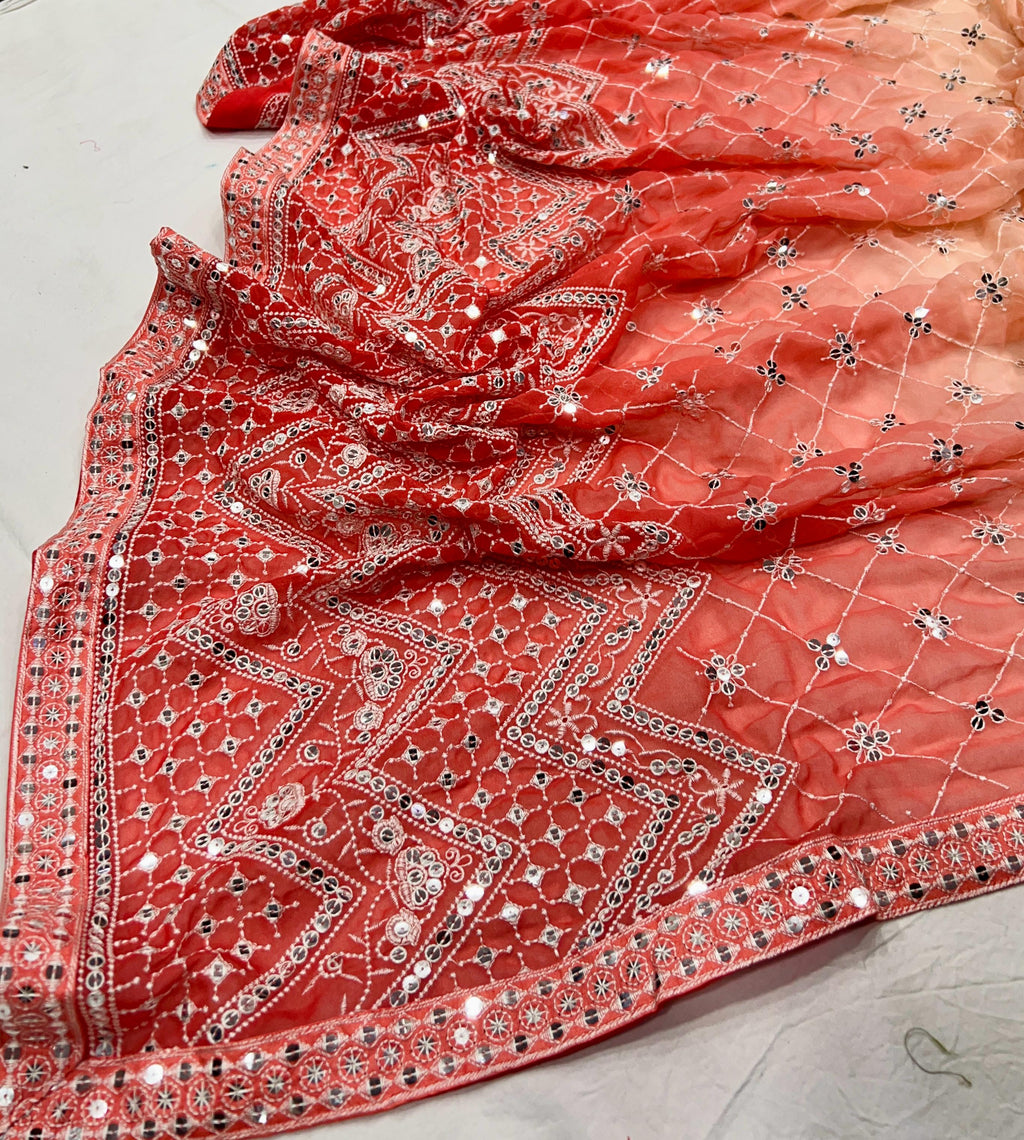 Heavy Fox Georgette With Pedding Print And 7.MM Sequence + Multi🔖 Work In Allover Saree