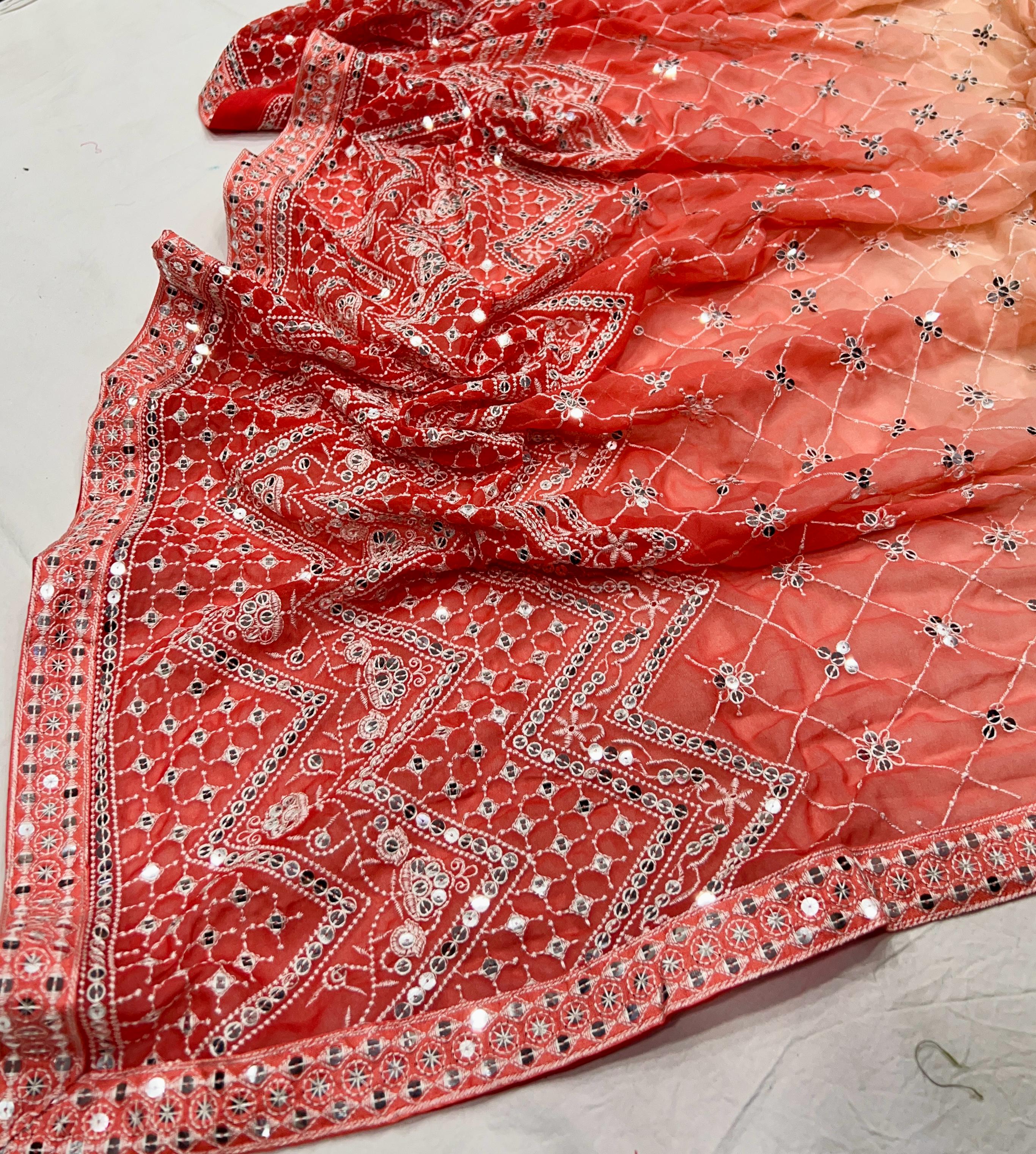 Heavy Fox Georgette With Pedding Print And 7.MM Sequence + Multi🔖 Work In Allover Saree