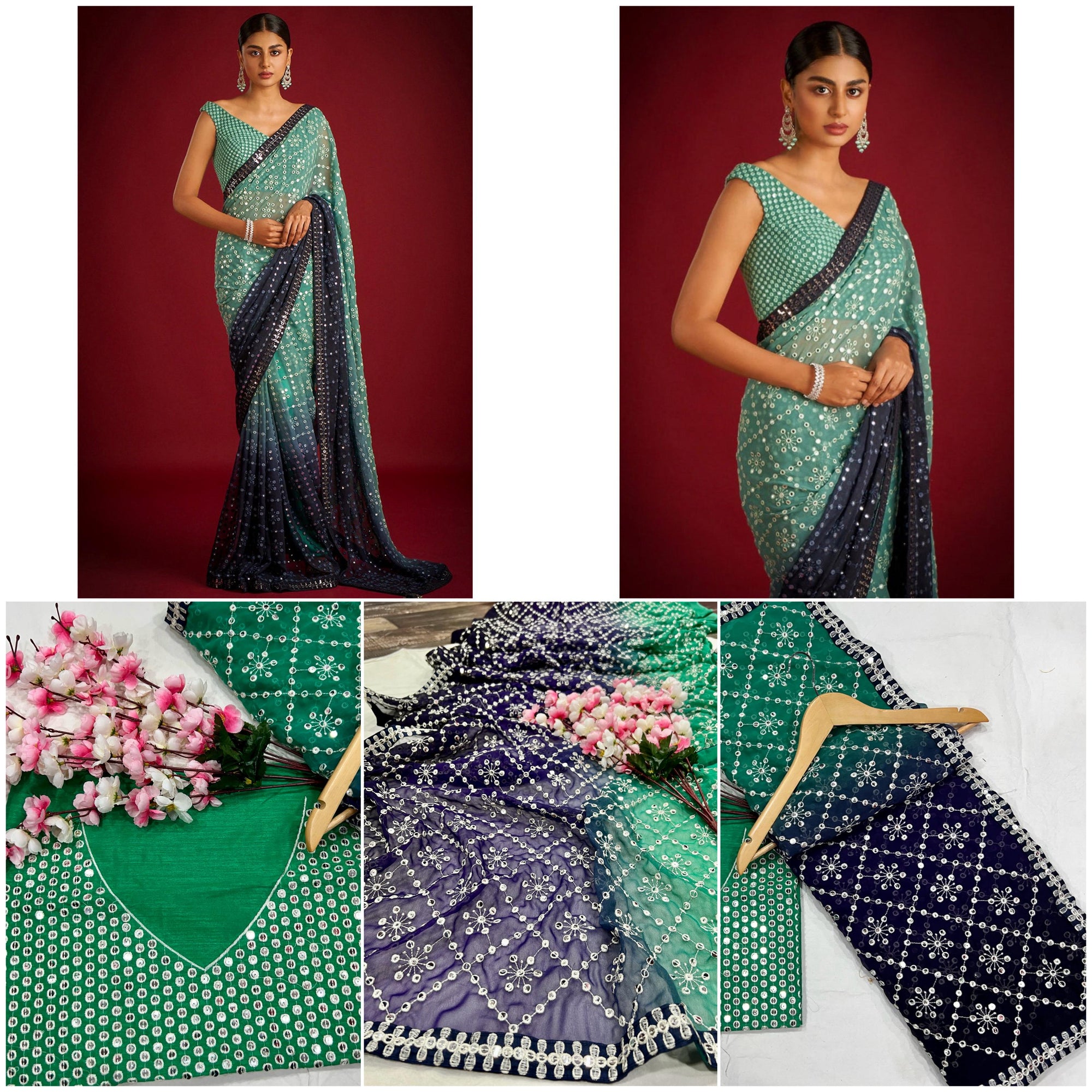 Heavy Fox Georgette With Peddling Print And 7.MM Sequence + Multi🔖 Work In Allover Saree