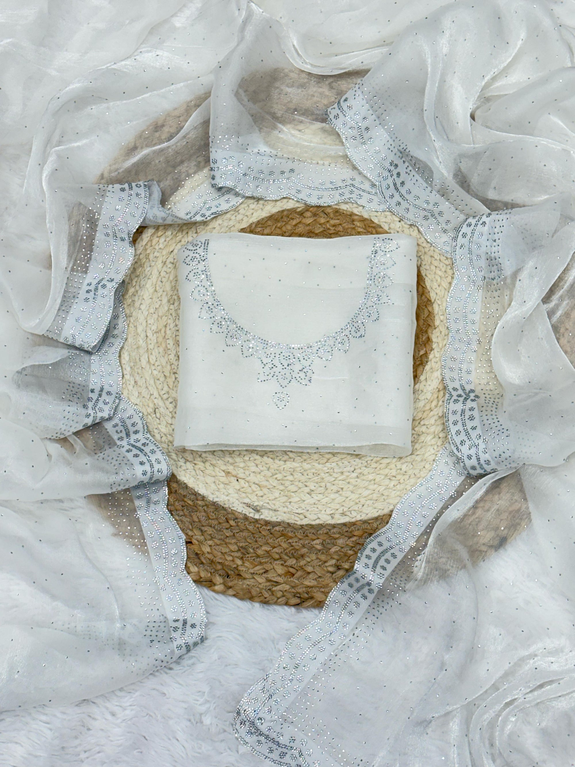 Rich And Partywear Crystal Diamond Work In Pure Soft Burburry Silk